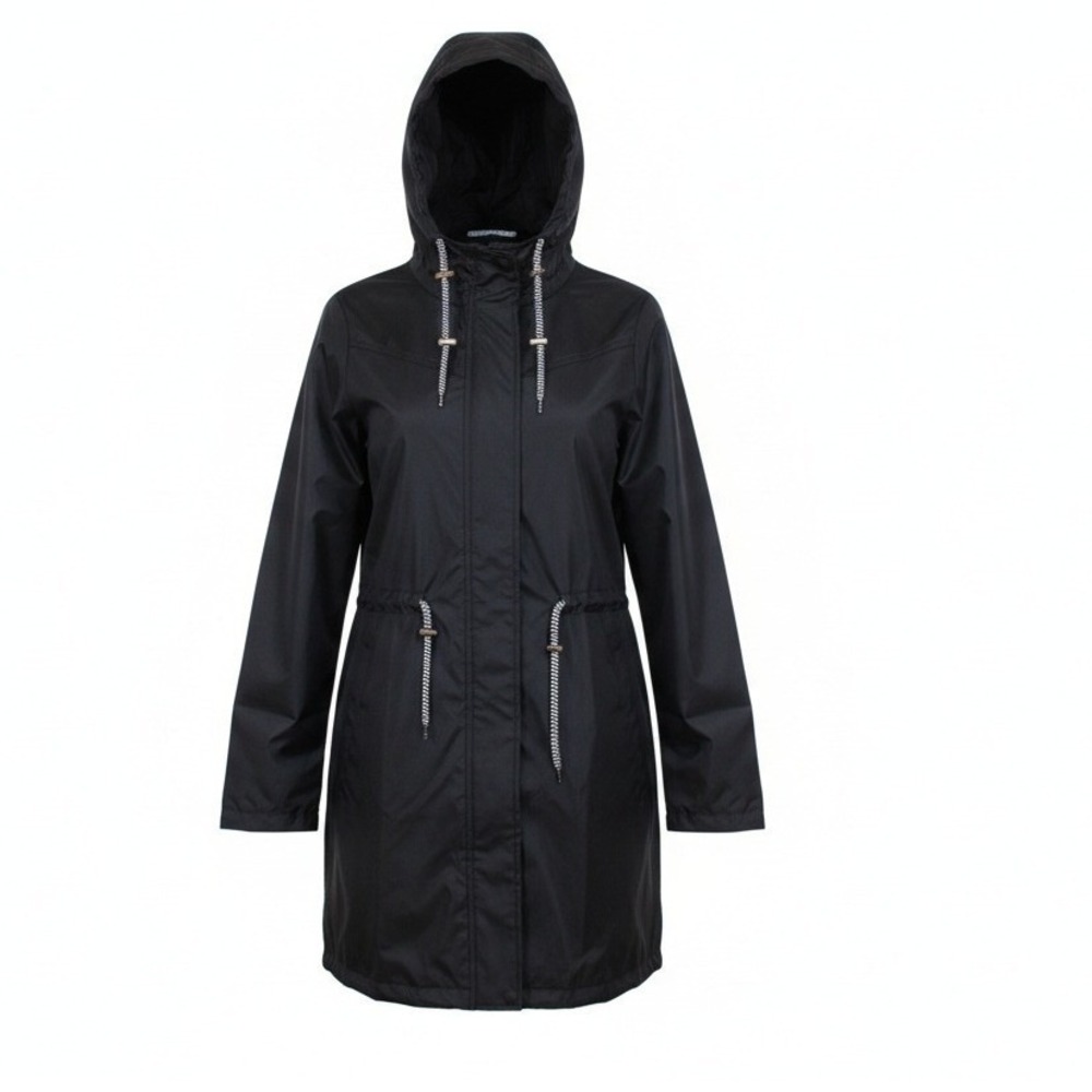 Long Tall Sally Black Hooded Rain Jacket Cinch Waist NWT US 8Tall - Picture 7 of 7